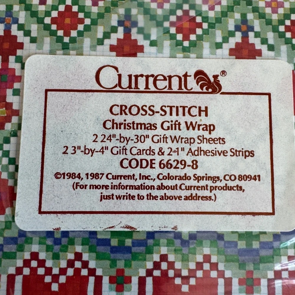 Vintage 1987 Current Cross-Stitch‎ Christmas Gift Wrap Sheets Santa